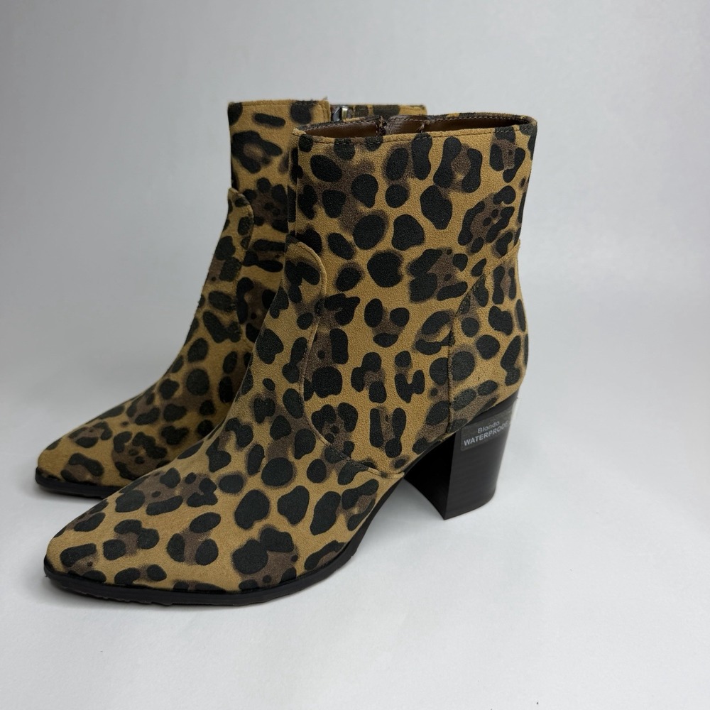 Blondo Waterproof Leopard Suede Ankle Boots Women's 7M Block Heel B6233 96L